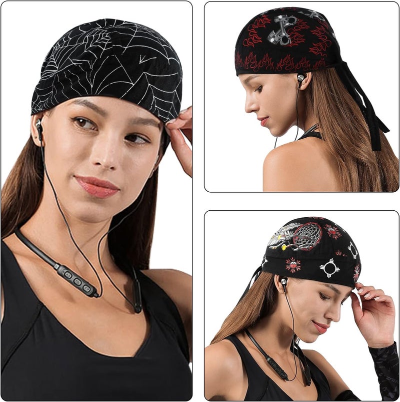 DOCILA 3 Pcs Do Rags for Men Skull Cap Bandana Hat Breathable Helmet Linner Beanie - Image 2